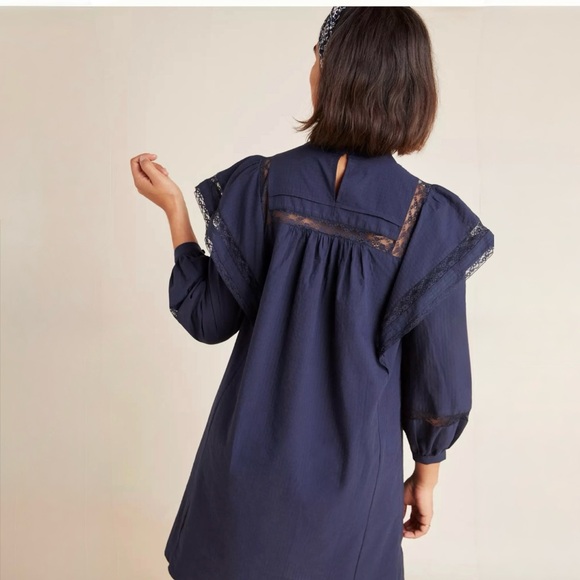 $150 Anthropologie Maeve fleetwood Ruffle Dress Navy Sz 2 Boho Prairie Fairy NWT - Picture 2 of 9